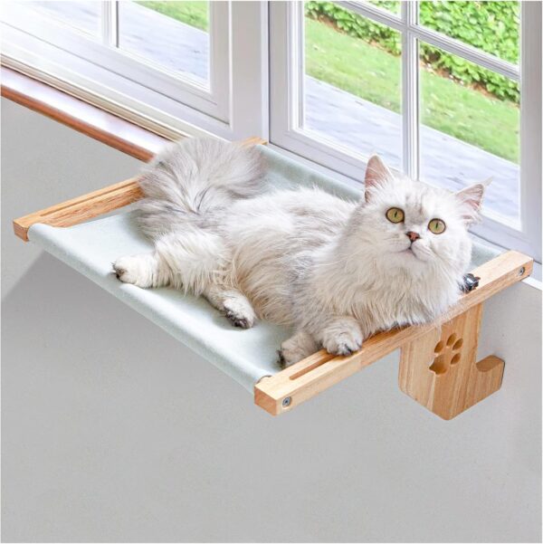 bonitacrylic Cat Window Perch Seat Adjustable for Indoor Kitty Hammock Bed Sturdy Heavy Duty Non-Suction Non-Drilling Solid Wooden Shelf Durable Holding 40 LBS Used for Window, Bedside, Drawer