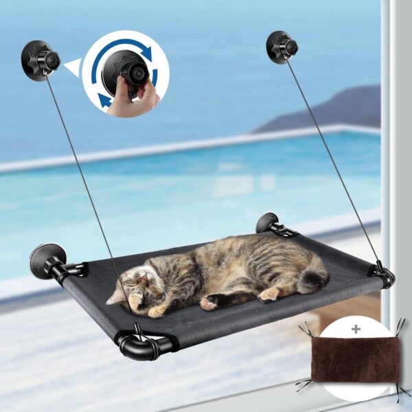 Cat Window Perch,Cat Window Hammock Bed with 4 Strong Suction Cups, Sturdy Cat Window Seat for Indoor Cats Up to 10 kg, Send 1 Soft Cushion