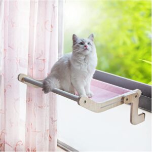 BOYILULEI Cat Window Perch Hammock Cat Bed Seat Adjustable for Indoor Kitty Shelf Sturdy Heavy Duty Non-Drilling Non-Suction Wooden Material Durable Holding 40 LBS Used for Window, Bedside, Drawer