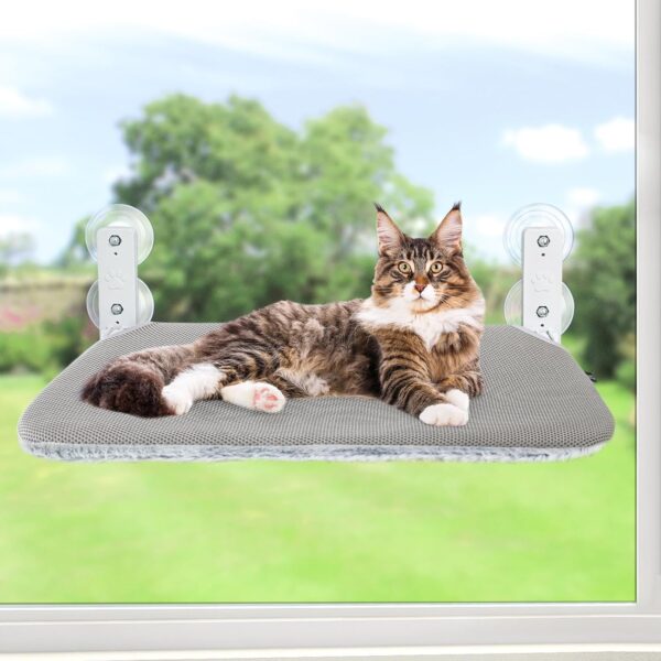 GUUSII HOME Cat Window Bed Hammock Perch Windowsill Seat Shelf with Strong Suction Cups Foldable Space Saving Reversible Mat Stable Perches for Large Cats 52 * 30cm Holds Up to 25kg Easy to Install