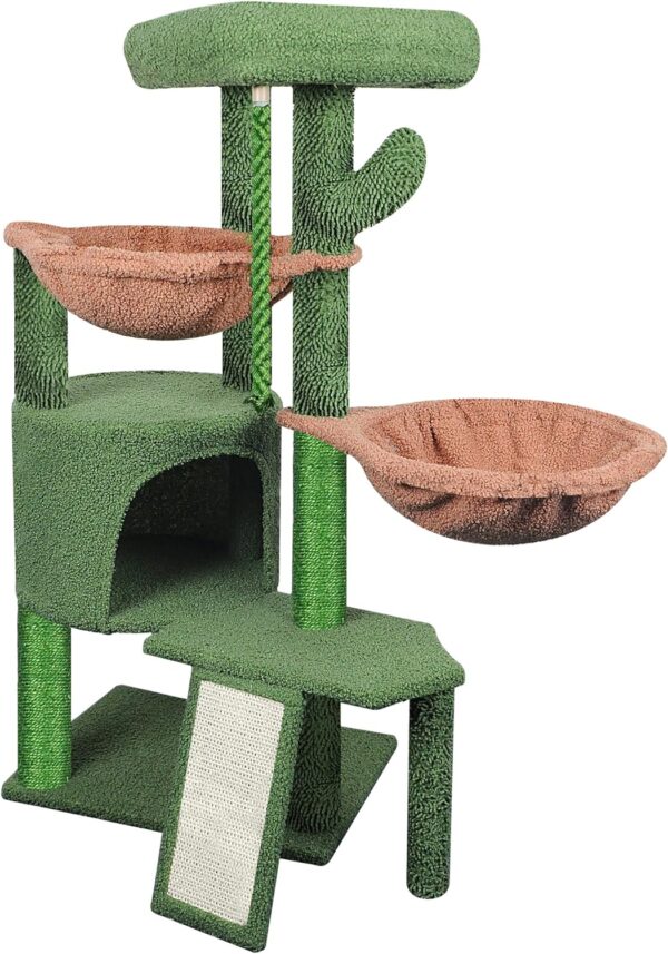 TWDEPART Cactus Cat Tree Cat Tower with Cat Scratching Posts,Activity Centre Climbing Tree Cat Furniture with Cat Condo and Two Hammocks,Green