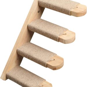 FUKUMARU Cat Climbing Shelf Wall Mounted, Four Step Cat Stairway with Jute Scratching for Cats Perch Platform Supplies, 39.8 x 22 cm, Left to Right