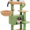 PETEPELA 88cm Cactus Cat Tree for Indoor Cats, Cat Tower for Medium Cats with Large Hammock, Cat Condo House and Scratching Post, Cat Activity Tree with Top Removable Bed, Green