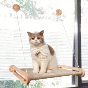 CATISM Cat Hammock Cat Window Hammock Cat Bed Wood for Indoor Cats, Cat Window Seat Hanging Bed Cat Furniture for Large Cats with Firm Suction Cup