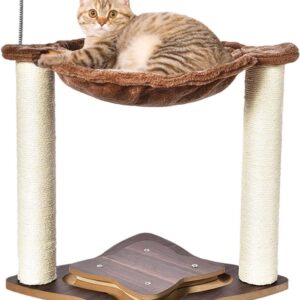 NeoCloud Cat Scratching Post with Cat Hammock Cat Tree Cat Bed with Interactive Track Ball, Brown