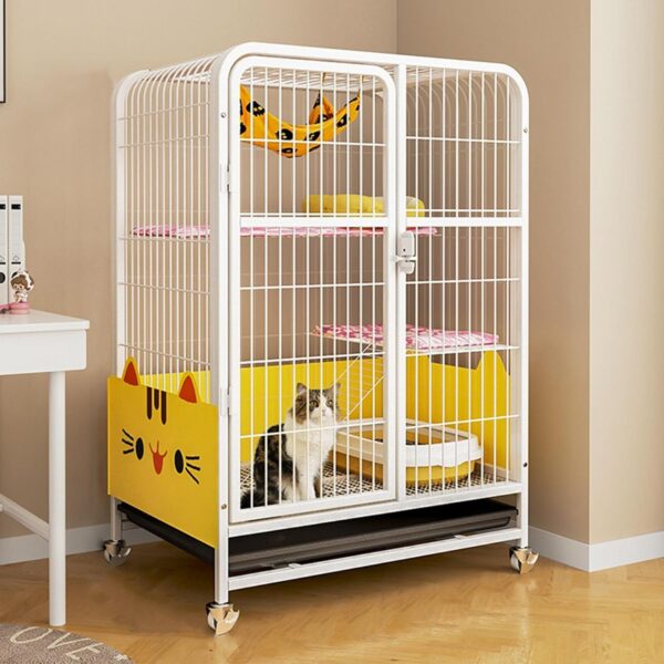 GUAWJRZDP Cat Enclosures, Multi-layer Cat Cage, Cat Playpen, Large Cat Cage, with Heightened Baffle, with Foot Pad, Pet Playpen, with 4 Wheels, with Hammock And Ladder, for 1-4 Cats(Color:White,Size:3