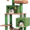 Hey-brother Large Multi-Level Cat Tree Condo Furniture with Sisal-Covered Scratching Posts, 2 Bigger Plush Condos, Perch Hammock for Kittens, Cats and Pets, Cactus MPJ020CA