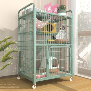 GUAWJRZDP Large Cat Cage, Cat Playpen, Cat Enclosures, Cat House, Top Storage, 2 Doors, Multi-level Space, with 4 Wheels, Hammock And Bottom Cushion, for Kitten Small Animals, Green(Size:27.6x21.7x44.