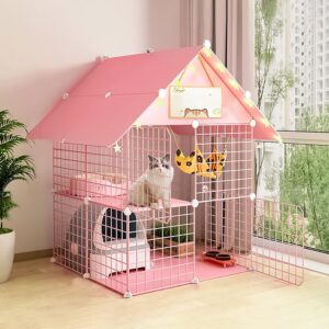 Cat Cage Indoor, Large Cat Cages Detachable Cat Enclosure Pet Cages for Cats, with Cat Hammock And Cat Nest, Exercise Place Ideal for 1-3 Cat, Pink (Size : 75x75x110cm)