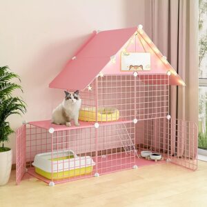 Cat Cage Indoor, Large Cat Cages Detachable Cat Enclosure Pet Cages for Cats, with Cat Hammock And Cat Nest, Exercise Place Ideal for 1-3 Cat, Pink (Size : 111x39x110cm)