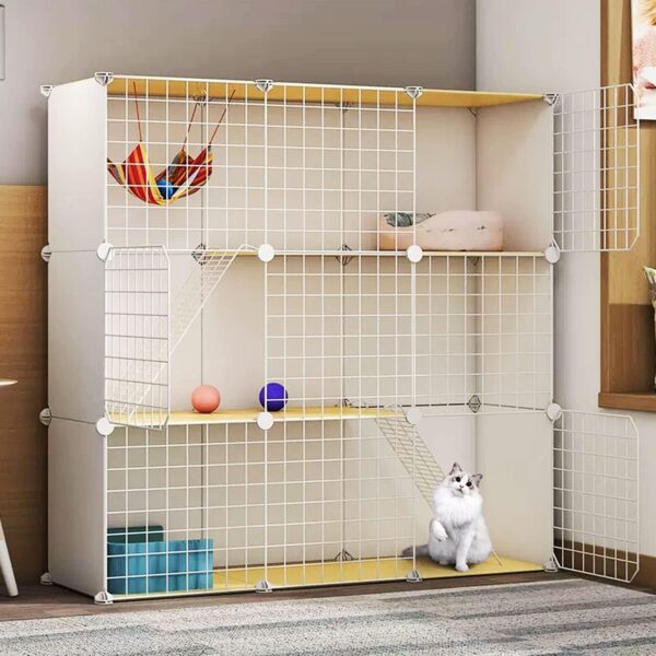 Cat Cages Indoor Large, Cat Enclosure, Cat Cabinet Semi-Enclosed Cat Cage DIY Cat Playpen, Pet Fence Indoor, with Cat Nest + Cat Hammock + Cat Litter Box + Cat Bowl, for 1-3 Cat (Size : Whit