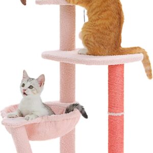 PAWZ Road Flamingo Small Cat Tree for Small to Medium Size Cats, Kitten Tower with Large Hammock and Perch, Creative Scratching Posts, Light Pink Cat Tree 87cm