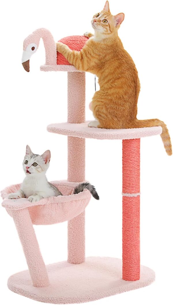 PAWZ Road Flamingo Small Cat Tree for Small to Medium Size Cats, Kitten Tower with Large Hammock and Perch, Creative Scratching Posts, Light Pink Cat Tree 87cm