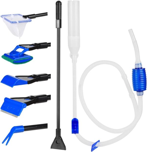 BEGONDIS 5 in 1 Aquarium Fish Tank Siphon Vacuum & Gravel Cleaner - Fish Tank Cleaning Kit Tools Algae Scrapers Set for Water Changing and Sand Cleaner