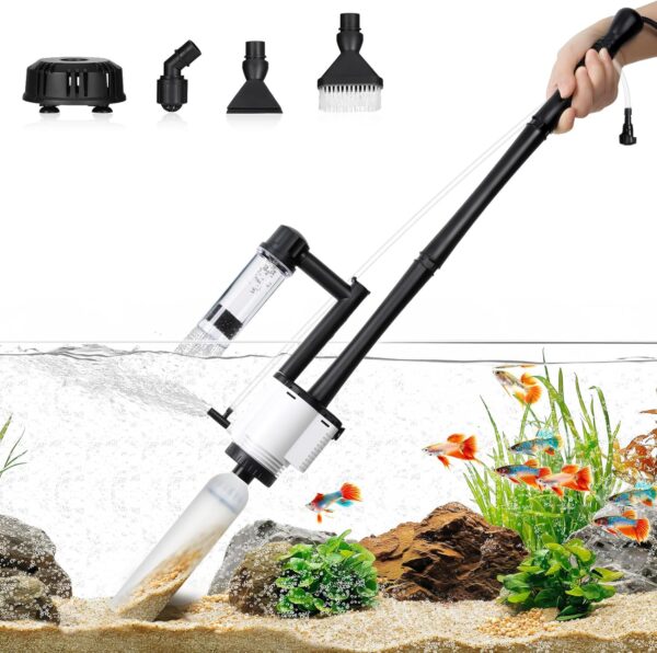 AQQA Fish Tank Cleaner, 8-in-1 Electric Aquarium Gravel Cleaner, 30W Automatic Fish Tank Vacuum Cleaner for Water Change, Sand Wash, Filter