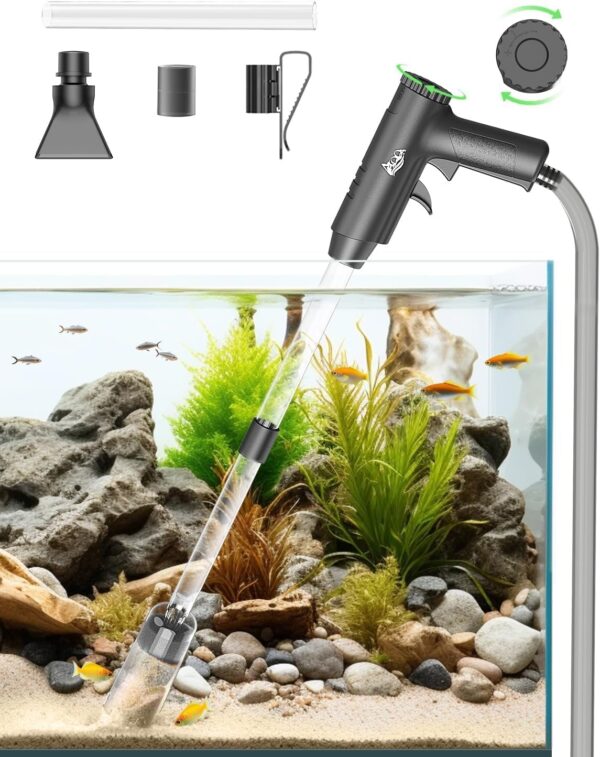 AQQA Aquarium Gravel Cleaner, 4-in-1 Upgraded Powerful Suction Fish Tank Gravel Vacuum Cleaner with Water Flow Adjustment, for Water Changing, Cleaning Gravel and Sand