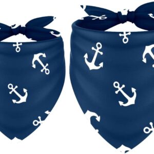 2 Pack Dog Bandana Ocean Anchor Navy Blue Girl Boy Bibs Dog Scarf Kerchief Accessories for Small Medium Large Dogs Puppy Cat Pet