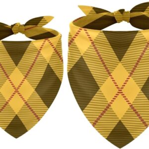 2 Pack Dog Bandana Tartan Plaid Coffee Yellow Cross Pattern Girl Boy Bibs Dog Scarf Kerchief Accessories for Small Medium Large Dogs Puppy Cat Pet