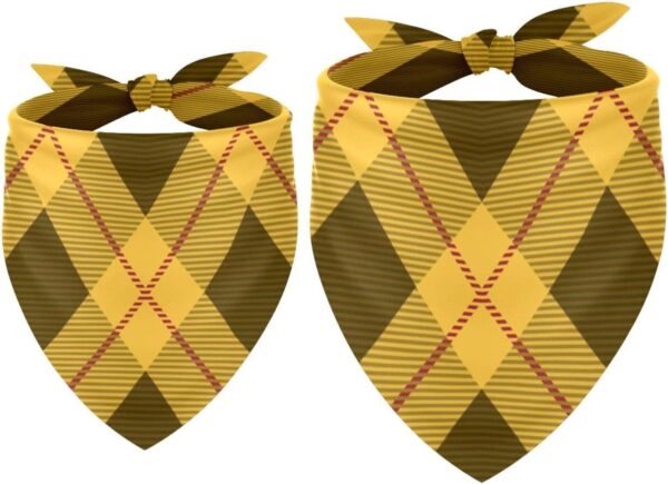 2 Pack Dog Bandana Tartan Plaid Coffee Yellow Cross Pattern Girl Boy Bibs Dog Scarf Kerchief Accessories for Small Medium Large Dogs Puppy Cat Pet