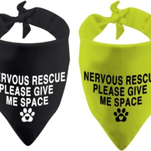 2 Pack Rescue Dog Nervous Give Me Space Rescue Dog Bandana Ask to Pet Handkerchief Scarf (Nervous Rescue)