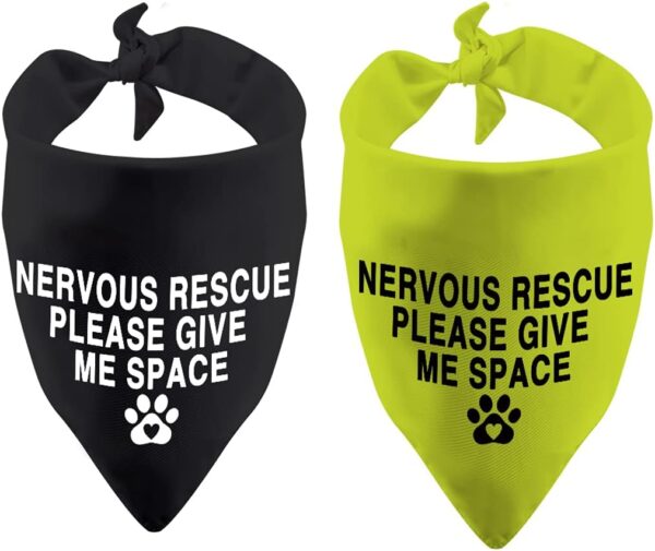 2 Pack Rescue Dog Nervous Give Me Space Rescue Dog Bandana Ask to Pet Handkerchief Scarf (Nervous Rescue)