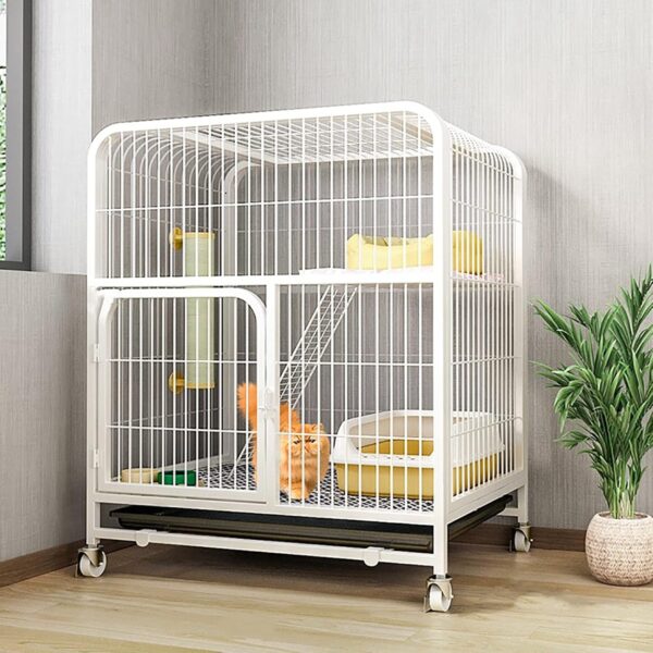 2-Tier Large Cat Cage/Cat Kennel Chinchilla Ferret Cage/with Wheels/Cat Playpen/Cat Enclosure w/Ramp Ladders/Cat Beds and Hammock for Indoor Outdoor (Color : White, Size : 71x54x75CM)