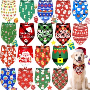 20 Pieces Christmas Dog Bandanas Santa Christmas Tree Triangle Pet Bib Classic Plaid Dog Scarf Soft Fabric Pet Bandana for Holiday Small Medium Large Dogs Cats Accessories Costume Supply