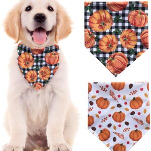 2Pcs Autumn Dog Bandanas,65 * 43cm Thanksgiving Dog Autumn Pets Scarf Adjustable Halloween Dog Bandana Triangle Washable Cat Bandana for Small Medium Large Dogs Cats Costume Accessories Gifts