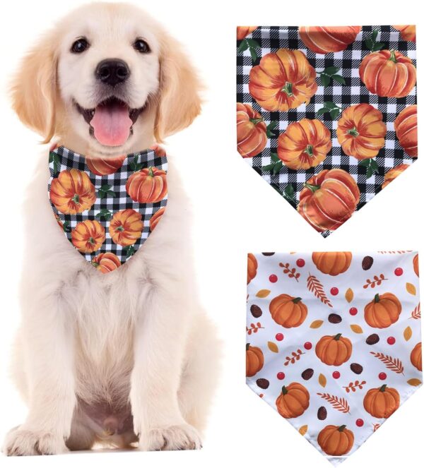 2Pcs Autumn Dog Bandanas,65 * 43cm Thanksgiving Dog Autumn Pets Scarf Adjustable Halloween Dog Bandana Triangle Washable Cat Bandana for Small Medium Large Dogs Cats Costume Accessories Gifts