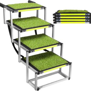 4-Layer Portable Dog Ramp for Car, SUV, Truck - Lightweight Aluminum with Artificial Grass - Non-Slip, Foldable Pet Ladder, Safe & Durable (Grass, 4-Layer)