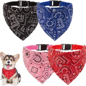 4 Pack Adjustable Dog Cat Bandana Collar Boho Pet Neckerchief Washable Triangle Dog Bandana with Adjustable Buckle Puppy Scarf for Small Dog and Cat (Boho Style)