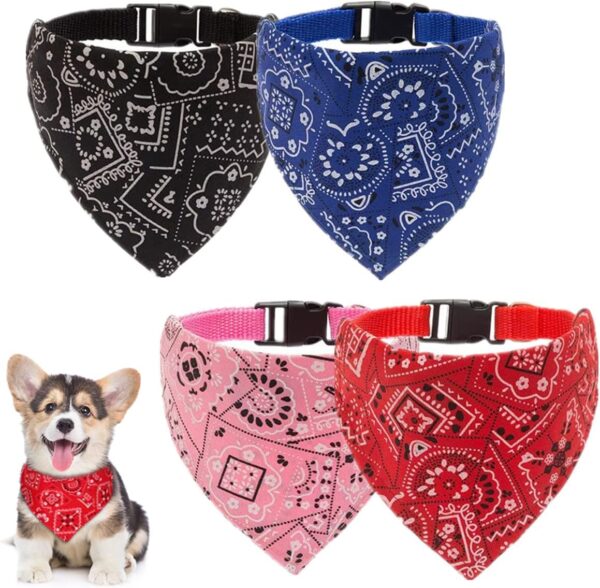 4 Pack Adjustable Dog Cat Bandana Collar Boho Pet Neckerchief Washable Triangle Dog Bandana with Adjustable Buckle Puppy Scarf for Small Dog and Cat (Boho Style)