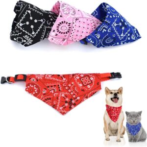 4 Pack Dog Bandana Adjustable Strap Bandana for Dogs Stylish Reversible Triangle Dog Bandana Pet Scarf Neckerchief Triangle Dog for Small Medium Pets Dogs and Cats (Red Blue Black Pink)