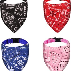 4 Pack Dog Bandanas,Pet Triangle Bibs,Boho Scarf Collar Kerchief,Adjustable Strap Neckerchief Set,Washable Pet Costume Accessories for Small Medium Large Girl or Boy Dogs Cats Puppy Decoration Supply