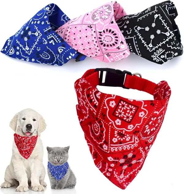 4 Packs Dog Bandana, Puppy Bandana Washable Bandanas for Dogs, Dog Neckerchief Adjustable Bandana for Dogs and Cats for Small Medium Pets