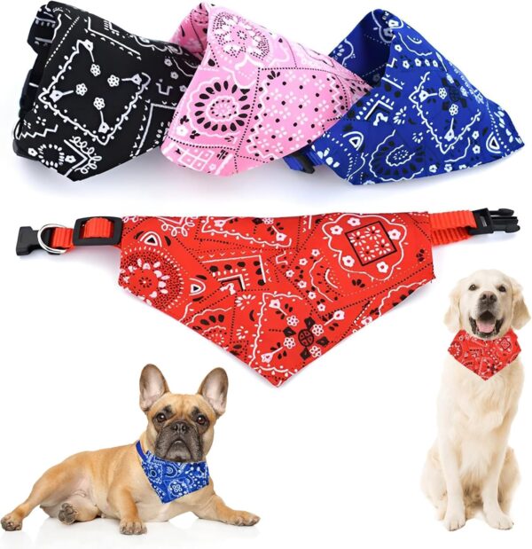 4 Pcs Dog Bandanas for Small Dogs, Dog Bandana Collar Boho Dog Scarfs, Washable and Adjustable Kerchief Set for Dogs Cats Pets Outdoor Daily Use