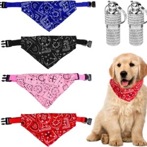 4 Pet Scarves with 2 Message Pendants, Triangle Pet Scarf, Adjustable Pet Bandana, Halloween Dog Bandana, Cute Pattern Pet Scarf (Red, Blue, Black, Pink)