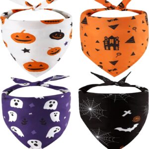 4pcs Pet Halloween Costume, Halloween Dog Bandanas Candy Pet Triangle Scarf Washable Breathable Pet Neckerchief for Small Medium Large Dog and Cats