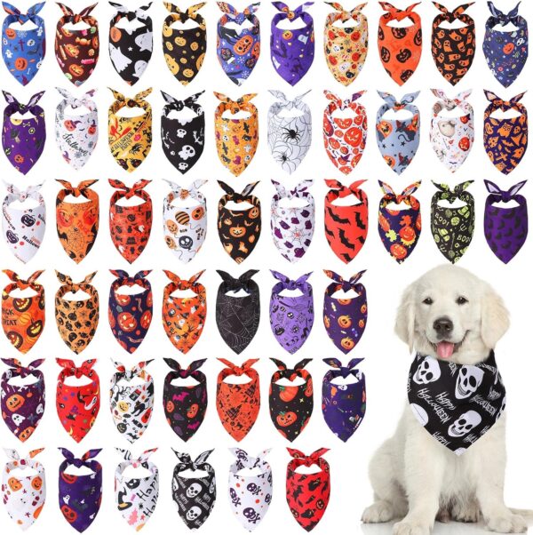 50 Pack Halloween Dog Bandanas Large Girl Boy Dog Bib Dog Scarf Pet Bandana Dog Handkerchief for Large Dogs Accessories Medium Small Puppy Dog Outfit Halloween Festival Birthday Party Supply