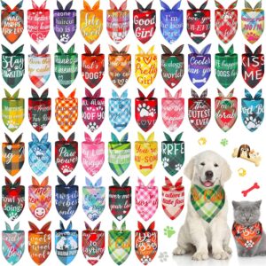 50 Pcs Plaid Dog Bandanas Bulk Cute Dog Scarf Bibs Puppy Pet Bandanas with Captions Adjustable Dog Cat Outfit Washable Triangle Scarf Kerchief for Small to Medium Girl Boy Dogs(Cute)