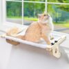AMOSIJOY Cat Sill Window Perch Sturdy Cat Hammock Window Seat with Wood & Metal Frame for Large Cats, Easy to Adjust Cat Bed for Windowsill, Bedside, Drawer and Cabinet (21.7''-White Plush)