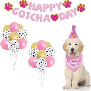 ASOCEA Dog Birthday Party Supplies Happy Gotcha Day Dog Bandana Set Boy Girl Party Banner Dog Birthday Outfit Triangle Scarf for Pet Dogs Cats Adoption Party Decor Accessories-Pink