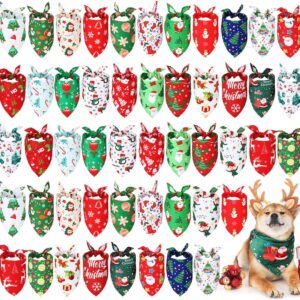 Abbylike 50 Pieces Christmas Dog Bandanas Bulk Xmas Dog Bandanas for Dogs Dog Kerchief Set Bibs Triangle Dog Scarf with Christmas Patterns for Christmas Pet Costume Accessories Decoration