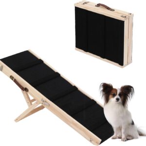 Adjustable Dog Ramp,Pet Car Ramp,Dog Stairs,Wooden Folding Portable Pet Ramp with Non-Slip Traction Mat,Suitable for Both Old and Young Cats and Dogs (31.5×12.4)