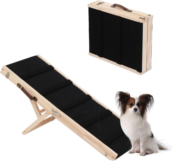 Adjustable Dog Ramp,Pet Car Ramp,Dog Stairs,Wooden Folding Portable Pet Ramp with Non-Slip Traction Mat,Suitable for Both Old and Young Cats and Dogs (31.5×12.4)