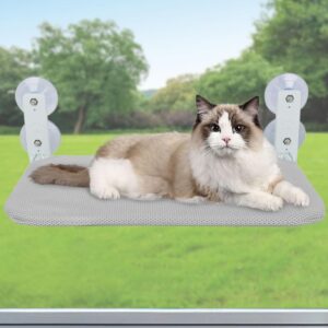 Aolawco Cat Window Hammock Cordless Folding Cat Window Perch, Grey 52x30cm Cat Window Bed With 4 Strong Suction Cups, Holds Up To 15kg Suitable for Stable Perches Cat Windowsill Seat for Large Cats