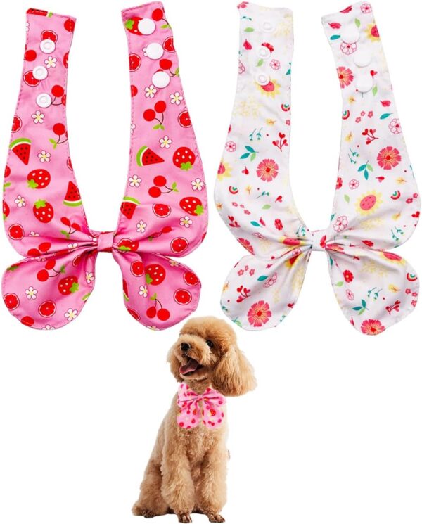 BIPY 2PCS Dog Bowtie Scarf Pet Bibs Bandanas Cute Flowers Fruits Dogs Neckerchief Soft Bib for Small Puppy Cats Rabbits Pigs Wedding Birthday Party Costumes Decorations Washable Adjustable