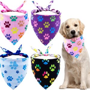 BIPY 4PCS Paw Pattern Dog Bandanas Two-sided Pet Triangle Scarf Puppy Daily Soft Bibs for Large XL Dogs Washable Adjustable Pet Neckerchief Festival Party Costume