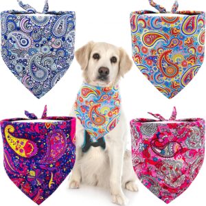 BIPY 4pcs Large Dog Bandanas Paisley Pattern Triangle Scarf for Large XL Dogs Cats Soft Bibs Washable Pet Neckerchief Dog Grooming Accessories Costume