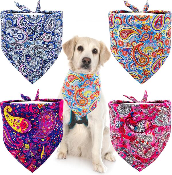 BIPY 4pcs Large Dog Bandanas Paisley Pattern Triangle Scarf for Large XL Dogs Cats Soft Bibs Washable Pet Neckerchief Dog Grooming Accessories Costume